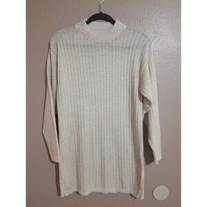 Vintage MATHIAS Ivory Gold Sparkle Womens Sweater Medium Made in USA VTG